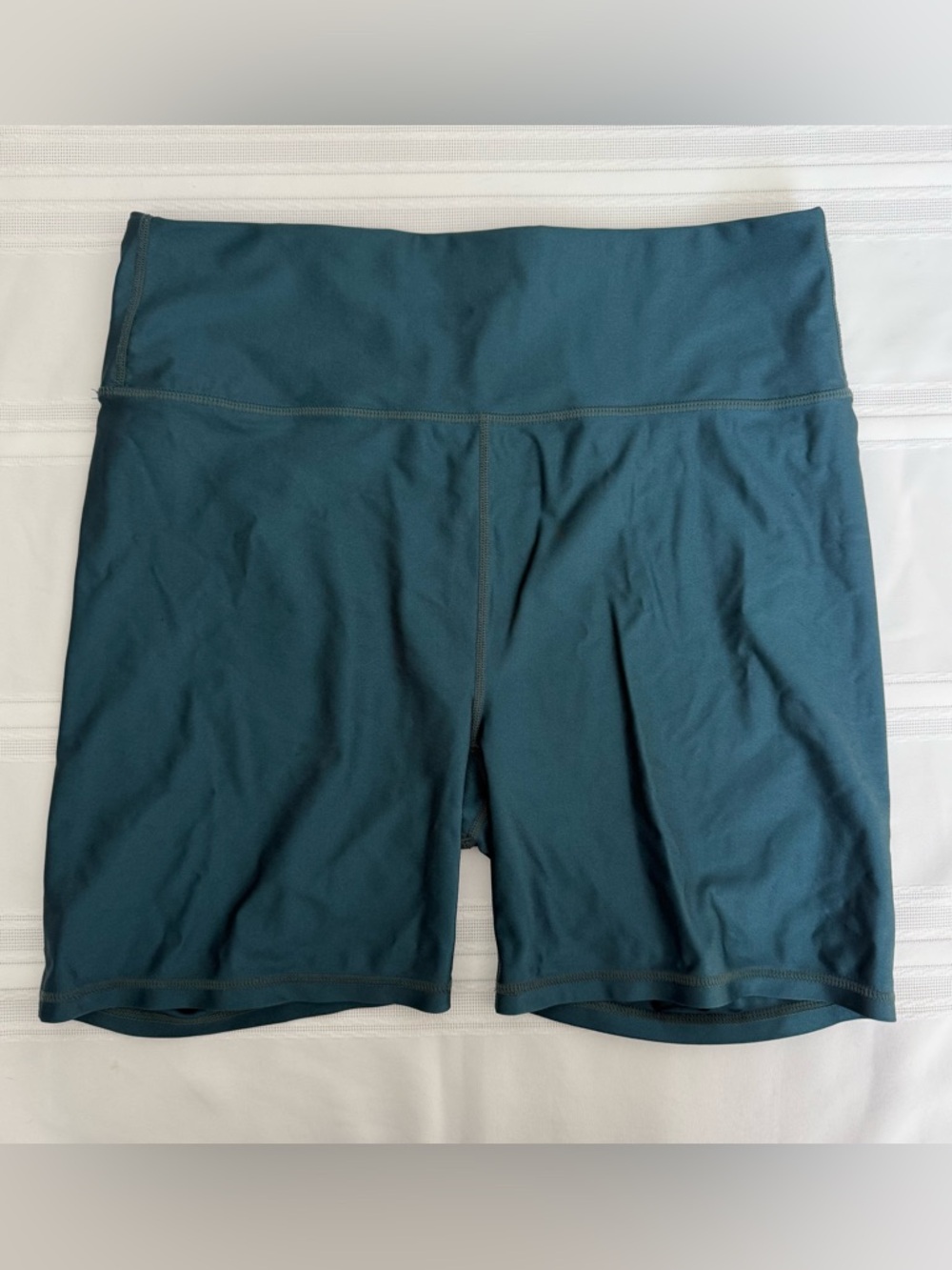 Fabletics High-Waist Bike Shorts in Teal Green